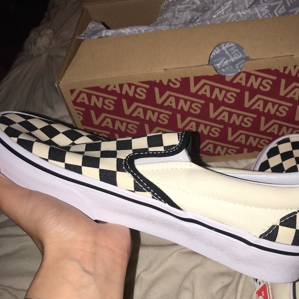 Classic Slip-On Vans; BLK&WHTCHCKERBOARD/WHT